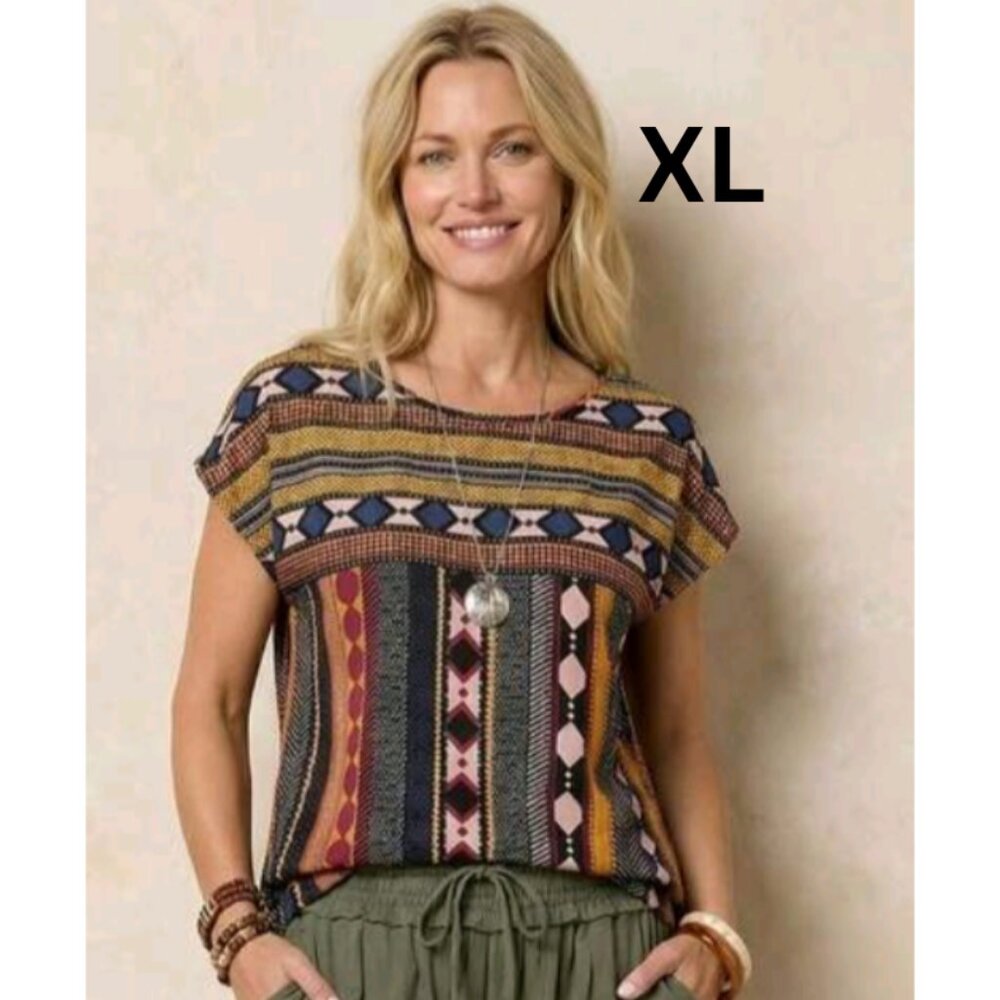 Vibrant Striped Blouse with Geometric Patterns
